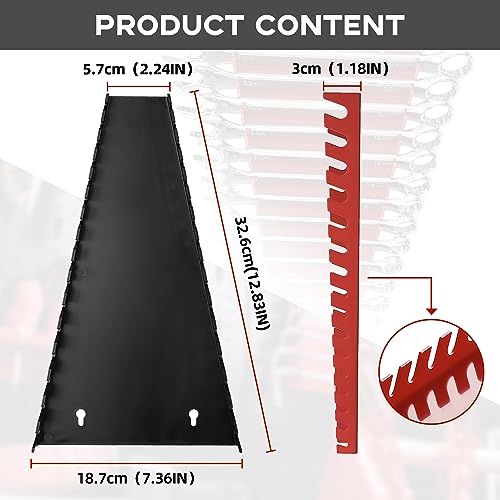 Reniteco Plastic Wrench Organizer, Premium High-density Wrench Holder, Large Wrench Racks for Wall and Tool Box, 32 Slots Fit SAE&Metric Wrench Tray(Red&Black) - color: Red&black, size: 2PC