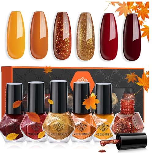 modelones Fall Nail Polish Set, 6 Colors Quick Dry, Nail Art Kit - color: A0-Autumn Red
