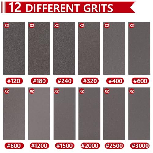 24PCS 3 x 4 Inch Sanding Sponge Set, 120-3000 Grit Soft Foam Hand Sander Block, Hook & Loop Wet Dry Sanding Sponges for Metal Wooden Furniture Drywall Sheetrock and Model Polishing