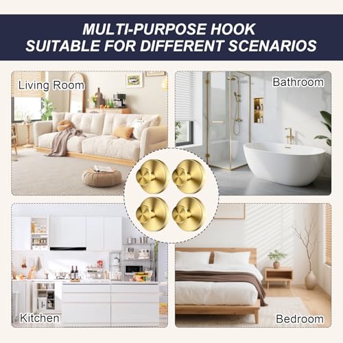 Reusable Suction Cup Hooks for Shower, Drill-Free Wall Hooks (4, Gold) - color: Gold