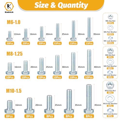 KADRICK 820Pcs Metric Bolt Assortment,M6 M8 M10 Hex Heavy Duty Bolts Kit - size: 820Pcs M6-M10 HEX White Blue