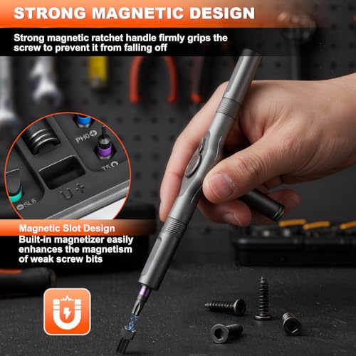 42-in-1 Magnetic Ratchet Screwdriver Set, Professional T-Handle Multi Bit Tool Kit with S2 Steel Bits, Portable Repair Set with Compact Case for Gifts, Electronics, Furniture & DIY - size: 42 in 1
