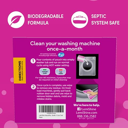 Lemi Shine Washing Machine Cleaner Plus Machine Wipes - 16.88 oz (8 Pack) - size: 16.88 Ounce (Pack of 1)