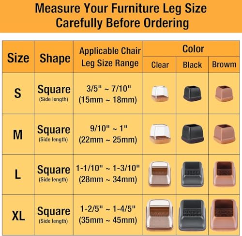 24-Pcs Extra Large Square Silicone Chair Leg Floor Protectors - size: XL - 24 Pcs - Clear