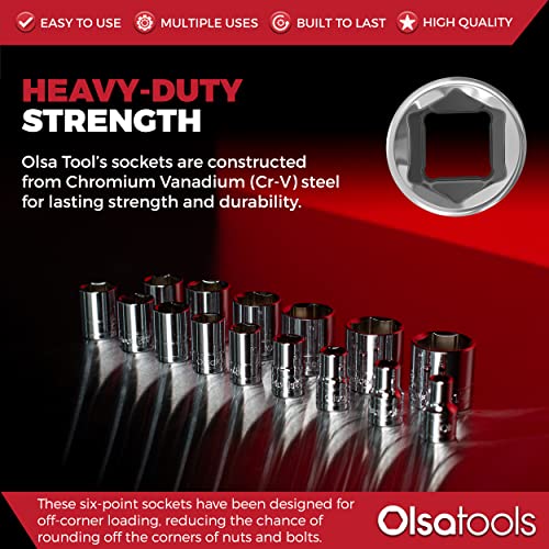 Olsa Tools 1/2-Inch Drive SAE Deep Socket Set - 18pc - color: Sae Shallow, size: 15pc, 1/2-Inch Drive