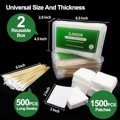 1700PCS gun cleaning supplies—1500PCS Gun Cleaning Patches +200PCS Gun Cleaning swabs,2"x2"Lint Free Gun Cleaning Rags,6"Long Cotton swabs for 9mm and All Caliber of Firearms.Gun Cleaning Kit - color: 1500Patches + 500Round Swabs