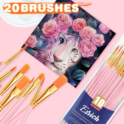 ESRICH 20PCS Pink Paint Brushes, Paint Brush for Acrylic Painting - color: Pink, size: 20