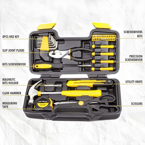 CARTMAN 39-Piece Household Tool Set, Yellow Hand Kit With Storage Case - color: Yellow