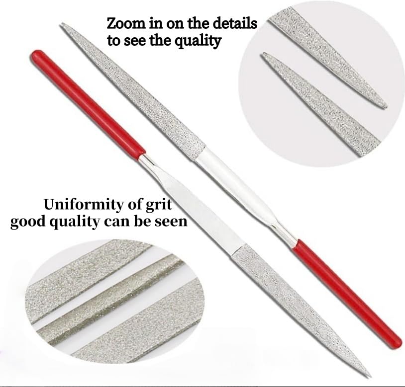 10-Piece Diamond Needle File Set 3x140mm Small Metal Riffler Files Jewelers File Precision Hand Tools for Glass Wood Stone Jewelry - Round Triangular Square Flat Shape
