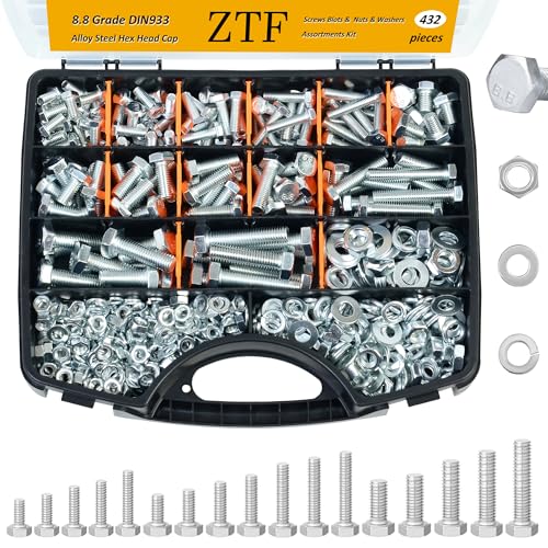 ZTF 432pcs Nuts and Bolts Assortment Kit,M6 M8 M10 Heavy Duty Bolts and Nuts Kit, M6x1.0 M8x1.25 M10x1.25 (12mm to 45mm) Hex Bolts and Nuts Kit, Fully Threaded Machine Screw Sets - color: White