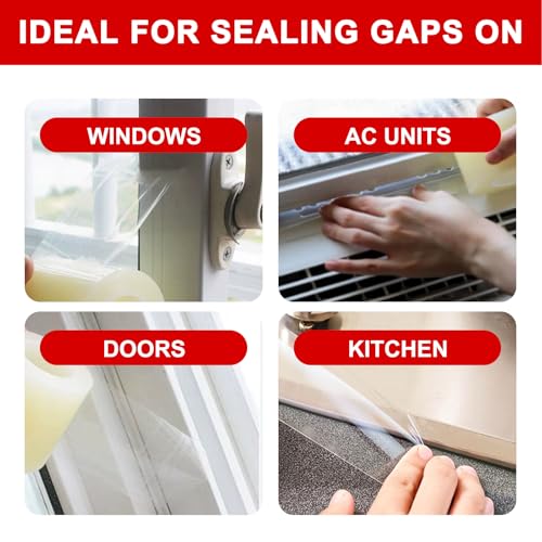 Transparent Window Seal Weather Sealing Tape 2 Inch x 35 Yards Weather Stripping Residue Free Clear Window Insulation Tape for Shower Glass Gaps and Doors Windproof Tape - size: 2 IN - 35 Yards Clear