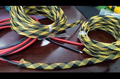 Othmro 5m/16.4ft PET Expandable Braid Organize & Protect Cable Sleeving Flexible Wire Mesh Sleeve Black Yellow,for TV Audio PC Cords Protect from Pets Chewing - color: Black Yellow, size: 4mmx5m