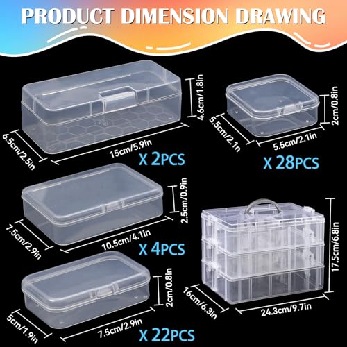 VTG Bead Organizer Box, 56 Pcs Small Plastic Containers with Lids and 3-Tier Stackable Storage Box, Clear Organizers for Jewelry Toys Craft Storage - style: 3 tier coffret