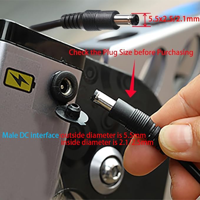 42V 2A DC Male Power Adapter for 36V Electric Bike Lithium Battery Charger,Escooter Ebike Battery Charger Connector Diameter 5.5mmx2.1mm/2.5mm