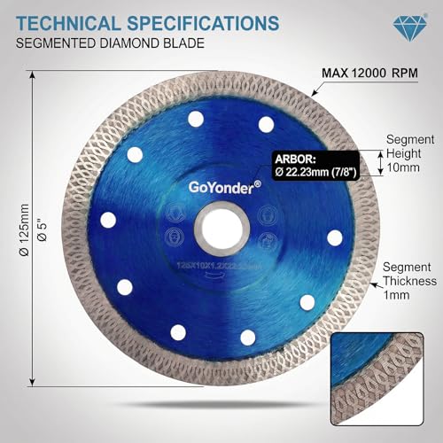 GoYonder 5 Inch Tile Blade, Super Thin Diamond Saw Blade for Cutting Porcelain Tiles, Granite Marble Ceramics (5"-Blue) - size: 5"-Blue