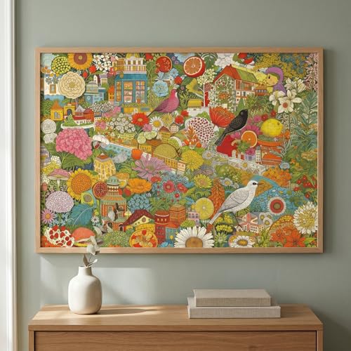 1000 Piece Puzzle for Adults, Colorful Botanical Fantasy Garden with Birds - color: Garden of Whimsy