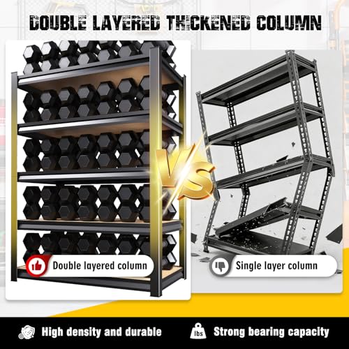 71" H x 28" W x 12" D Garage Shelving for Home & Garage Organization, 5-Tier Adjustable Metal Storage Rack for Tools, Storage Bins & Household Essentials, Utility Shelf for Garage, Pantry - size: MDF/28"Wx12"Dx71"H