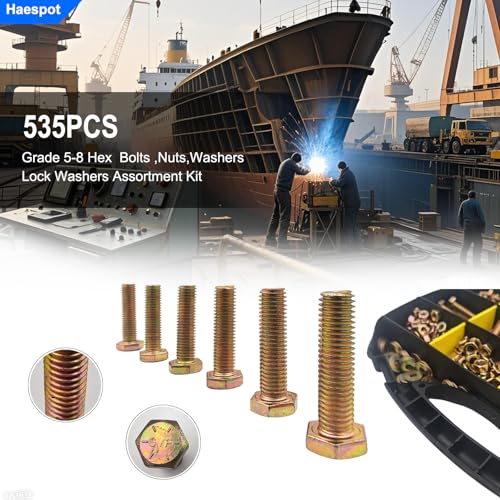 535PCS SAE Bolt and Nut Assortment Kit - size: 535pcs 1/4"-20 5/16"-18 3/18"-16