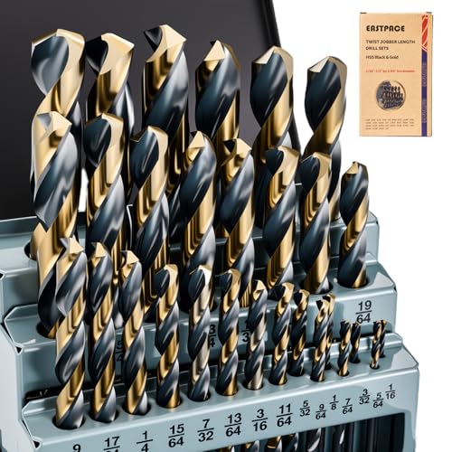 29Pcs Cobalt Drill Bit Set 1/16"-1/2", HSS with Black and Gold Finish, Twist Jobber Drill Bit Kit with Index Case for Cast Iron, Hard Metal, Stainless Steel, Plastic and Wood - size: 29Pcs Black Gold Drill
