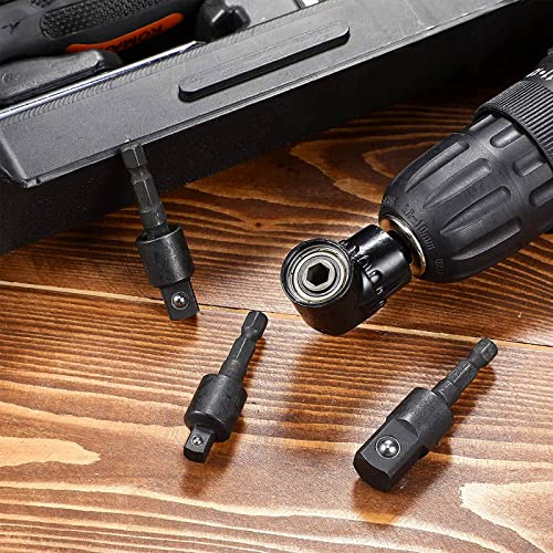 CIGOTU Right Angle Drill Adaptor,4-in-1 Impact Drill Bit Extension,360° Rotatable 1/4 3/8 1/2" Impact Grade Socket Adapter Set,105 Degree Angle Screwdriver Drill Bit for Household Workplace Industry - color: 4*black