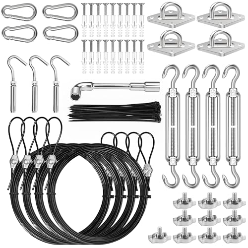 4 PCS 10ft Sun Shade Sail Hardware Kit, 304 Stainless Steel Cable Wire with Nylon Coating - for Rectangle Triangle Square Shade Sail Installation, Outdoor Garden Patio