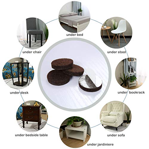 uxcell 40pcs Furniture Pads Round 1" Dia Self-stick Non-slip Anti-scratch Felt Pads Floors Protector Dark Brown - size: 25 x 5mm