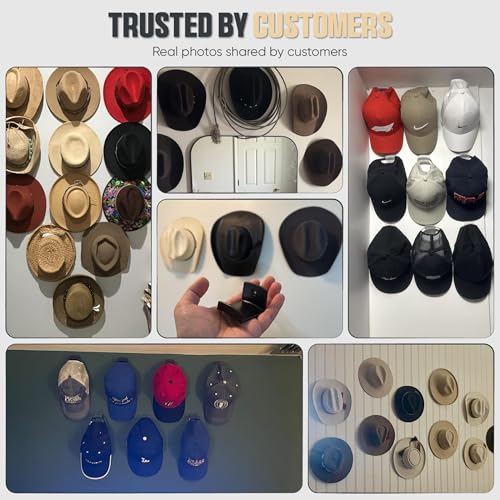 Modern JP Adhesive Hat Hooks for Wall (6-Pack) - Cowboy Hat Rack, Wide Brim Hat Organizer, Strong Hold Hat Hangers for Wall - Black - color: Black