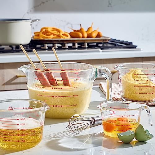 Le’raze Glass Measuring Cups Set of 4 – Heat-Resistant, Easy-Read Measurements, Ergonomic Handle & Pour Spout, Dishwasher Safe, Kitchen Bakeware Liquid Batter Mixing Bowls (1 cup, 2 cup, 4 cup, 8 Cup)