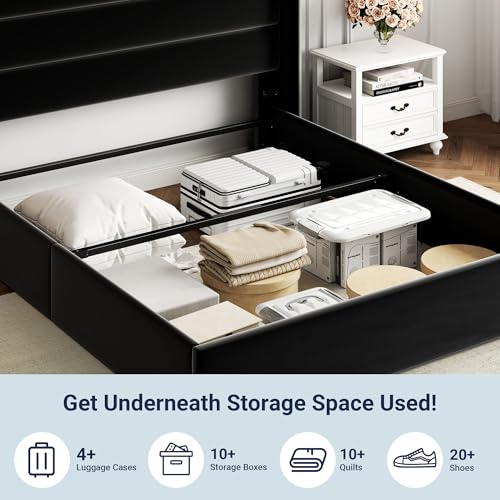 Allewie Full Size Lift Up Hydraulic Storage Bed Frame Black - color: Black, size: Full, style: Modern