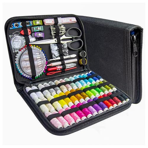 JUNING Sewing Kit with Black Case Portable Sewing Supplies for for Mom Grandma Women Men Teen Girls Boys Adults Beginner, Home Travel, Emergency, 42 Threads, Scissors, Needles, Measuring Tape and More - size: XL-42 Threads
