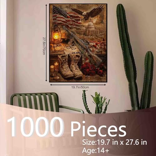 America Flag Jigsaw Puzzles 1000 Pieces for Adults, Families(Bald Eagle,Patriotic,Gun,4th of July) Pieces Fit Together Perfectly 19.7''x27.6''inch Frameable Rustic Puzzle Art - color: American Flag-24