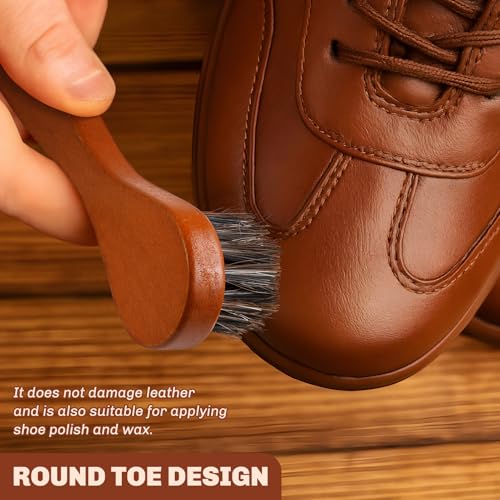4 Pcs Horsehair Shine Shoes Brush Kit Polish Dauber Applicators Cleaning Leather Shoes Boots Care Brushes Suede Cleaner Brush with Microfiber Shoe Cloth(Brown Handle A) - style: Brown Handle A