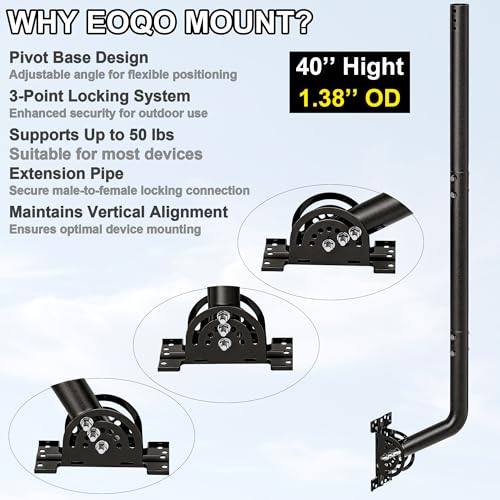 40" Heavy Duty Adjustable Antenna Wall Mount – Iron Spray Paint J-Pole Solid Mast Bracket for Starlink (Adapter Required), TV Antennas, Weather Stations – 1.38" OD Pivot Base (Black) - color: 40‘’ Long Wall Mount Black