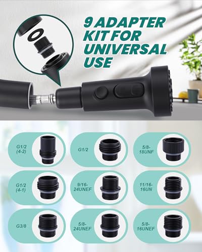 ARCORA Pull Down Kitchen Faucet Head Replacement with 13 Adapters, 3 Modes - color: Matte Black