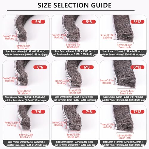 Weather Stripping Door Seal - 5m (16ft) Brush Weather Stripping,Card-Slot Seal Strip Pile Weatherstrip for Door Window (6mm x 8mm (Backing 0.236 x Brush 0.315 Inch) Gray) - size: 6 mm x 8 mm