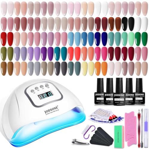 JODSONE 60 PCS Gel Nail Polish Starter Kit with U V Light 55 Colors Gel Polish Base Top Coat for Women and Girls - color: B32