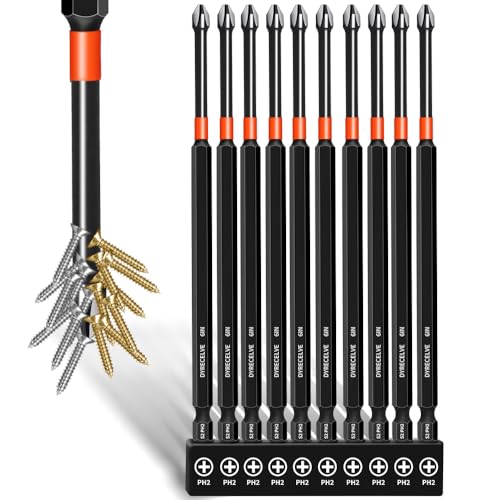 DYRECELVE 10-Piece Phillips Bits #2 Impact, 6-Inch Long Screwdriver Bits - color: 6'' Ph2 10-pcs