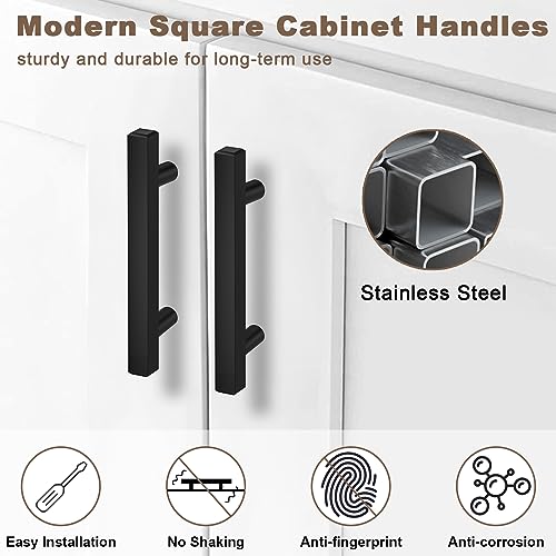 Estmoon 30 Pack 3 Inch Cabinet Handles Matte Black Cabinet Pulls Stainless Steel Drawer Pulls Square Handles for Cabinets Dressers Cupboard 76mm Hole Centers Kitchen Cabinet Hardware, 5'' Total Length - color: Matte Black