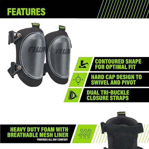 AWP Construction Knee Pads, One Size, 1 Pair, Black - size: 1 Pair, style: Hard Shell Knee Pads