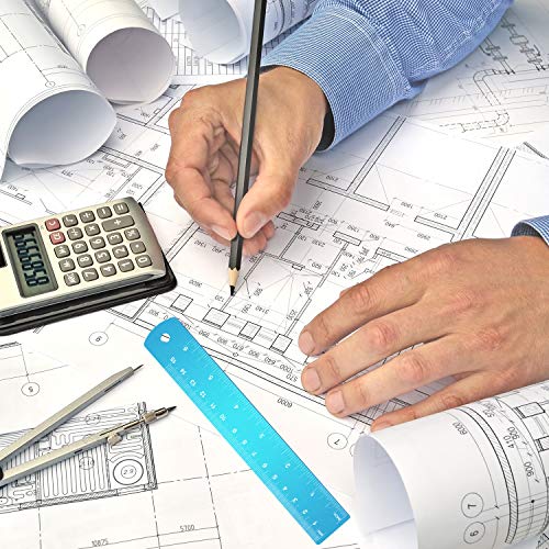 EBOOT 2 Pcs Stainless Steel Rulers Metal, Blue, 12 Inch, 6 Inch Style
