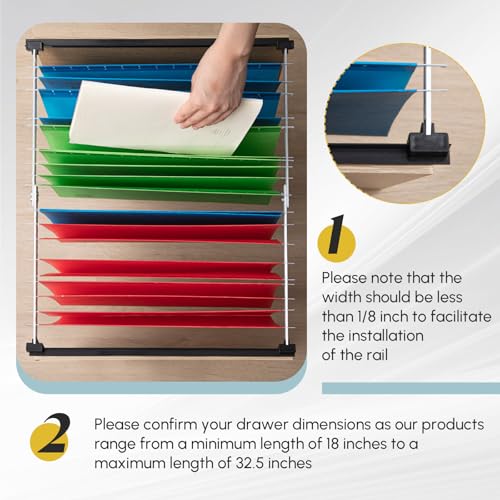 24 Pcs Metal Adjustable File Cabinet Rails Set Include 16 Hanging File Rail Clips 8 Cabinet Dividers Bars Suitable for Cabinets with Drawer Thickness Less Than 1/8 Inch(Silver,18-32.5 Inch) - color: Silver, size: 18-32.5 Inch