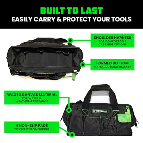 Rhino USA Tool Bag (18-Inch) - Heavy Duty Wide Mouth Tote for Men - color: Black