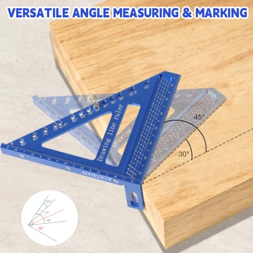 Multi-Angle Measuring Square Large Ruler 8.42"*7.67", Aluminum Alloy Carpenter Square Woodworking Tool, 15°-90° Layout Tool with Angle Pin for Drawing Line, Marking, Woodworking,DIY,Construction - color: Blue