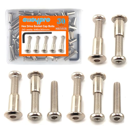M6 x 1" Hex Drive Socket Cap Bolts Screws Kit,ALLOYPRO 30-Sets Binding Post Screws Socket Cover Connecting Bolt Fixing Post Screw for Furniture Chair Crib Table Cabinets,M6x25mm - color: Silver, size: Silver-M6*25mm-30sets