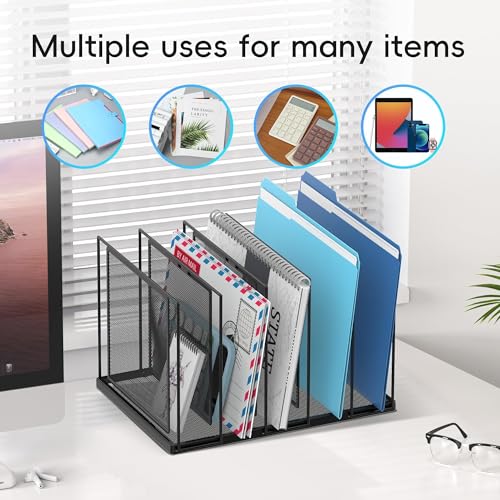 File Organizer for Desk, 5-Section Vertical File Sorter, Paper Holder Organizer Standing Metal File Folder for Office Home Classroom, Black 2 PACK - color: Black, size: 2 Pack 5-Section