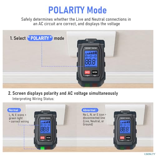 LSENLTY Outlet Tester with GFCI Tester, 2-in-1 Outlet Tester with Non-Contact Voltage, GFCI Tester, Loop Resistance & Polarity Detection, Suitable for Home DIYer, Electrician, Father Gifts