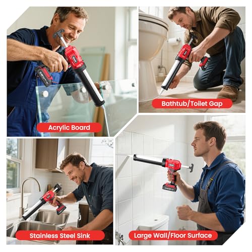 Electric Caulking Gun, Cordless Caulk Gun with 2x 2.0Ah Batteries - color: Red