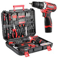 TLGREEN 138-Piece Tool Drill Set with Bits and Case, 12V, Red - color: Red