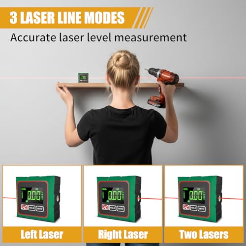 Digital Angle Finder with Laser, 4 Side Magnetic Inclinometer