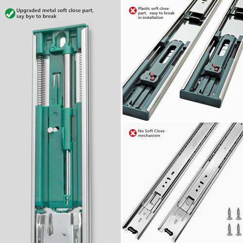homdiy 10 Pairs Soft Close Drawer Slides 16 Inch Heavy Duty Side Mount Rail - color: Silver, size: 16 Inch